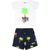 MSGM WHITE SUIT FOR BABY BOY WITH LOGO AND PALM TREE