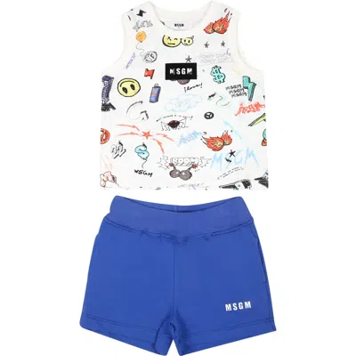 Msgm Kids' White Suit For Baby Boy With Logo And Print
