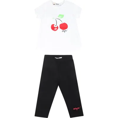 Msgm Kids' White Suit For Baby Girl With Cherry Print