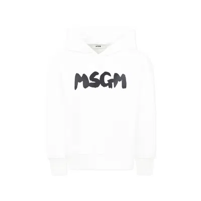Msgm White Sweatshirt For Kids With Logo