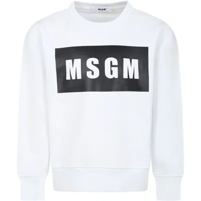 Msgm White Sweatshirt For Kids With Logo