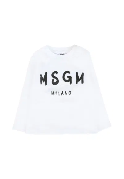 MSGM WHITE T-SHIRT FOR BABYKIDS WITH LOGO
