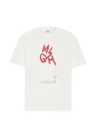 Msgm Kids' White T-shirt For Boy With Logo