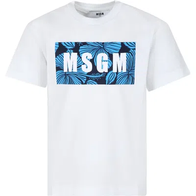 Msgm Kids' White T-shirt For Boy With Logo