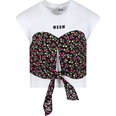 Msgm Kids' White T-shirt For Girl With Cherryprint