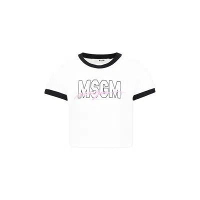 Msgm Kids' White T-shirt For Girl With Logo