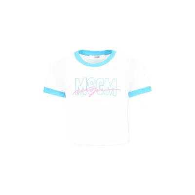 Msgm Kids' White T-shirt For Girl With Logo