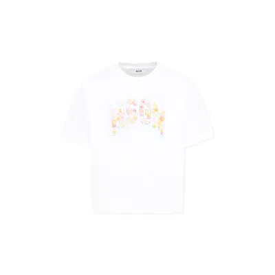 Msgm Kids' White T-shirt For Girl With Logo