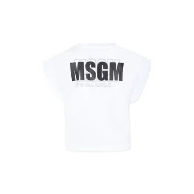 Msgm Kids' White T-shirt For Girl With Logo