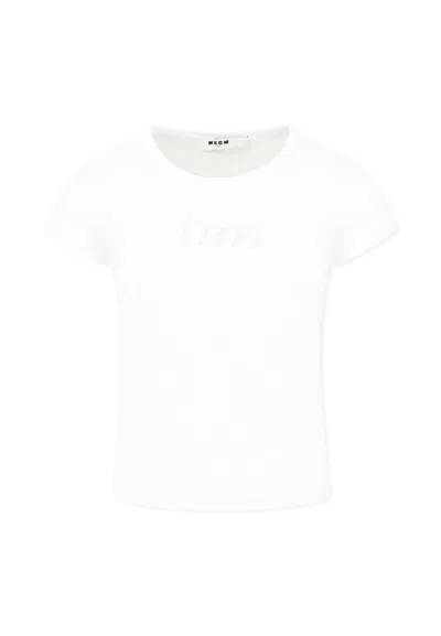 Msgm Kids' White T-shirt For Girl With Logo