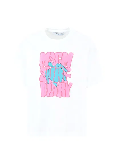 Msgm Kids' White T-shirt For Girl With Logo