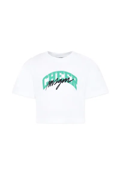 MSGM WHITE T-SHIRT FOR GIRL WITH LOGO