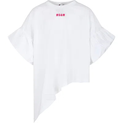 Msgm Kids' White T-shirt For Girl With Logo