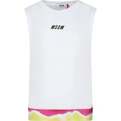 Msgm Kids' White T-shirt For Girl With Logo And Print