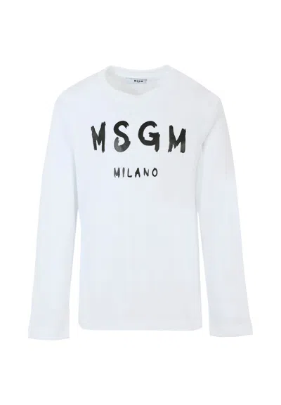 MSGM WHITE T-SHIRT FOR KIDS WITH LOGO