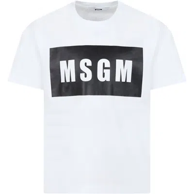 Msgm White T-shirt For Kids With Logo