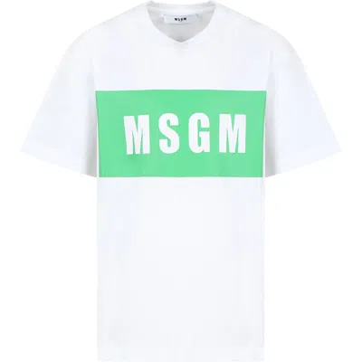 Msgm White T-shirt For Kids With Logo
