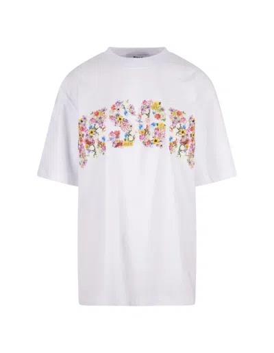 Msgm White T-shirt With Floral College Logo