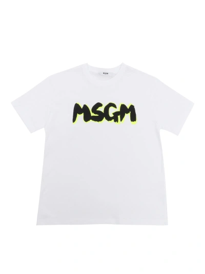 Msgm Kids' White T-shirt With Logo