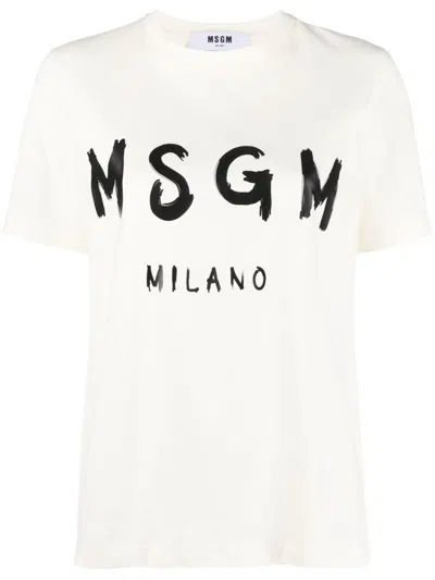 MSGM MSGM WHITE T-SHIRT WITH MSGM LOGO