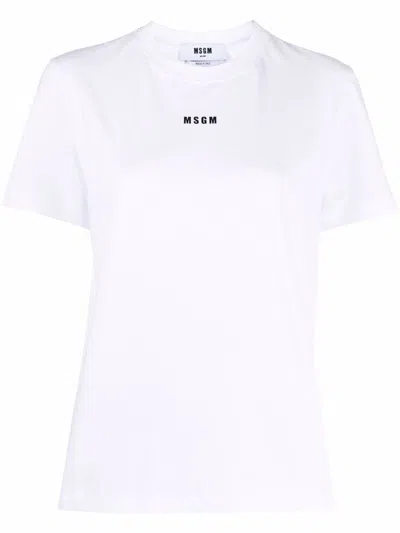 Msgm White T-shirt With  Logo In Yellow