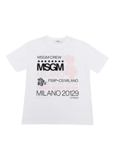 Msgm Kids' White T-shirt With Print