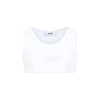 Msgm Kids' White Tank Top For Girl With Logo