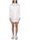 Msgm White Textured Shirt Collar Mini Dress In White