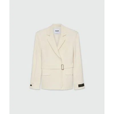 Msgm White Viscose Coat In Neutral