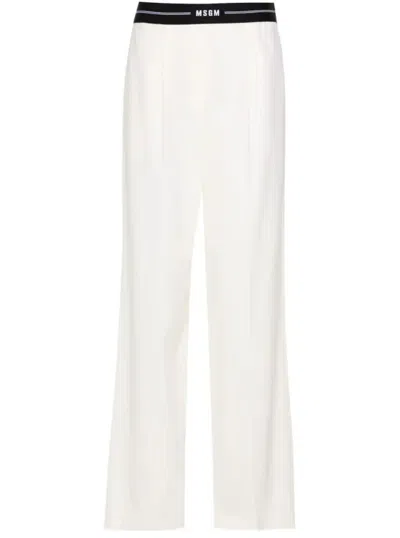 Msgm Logo-waistband Tapered Trousers In White