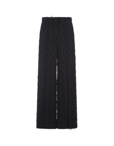 Msgm Wide Black Trousers In Fluid Viscose Fil Coupè Fabric