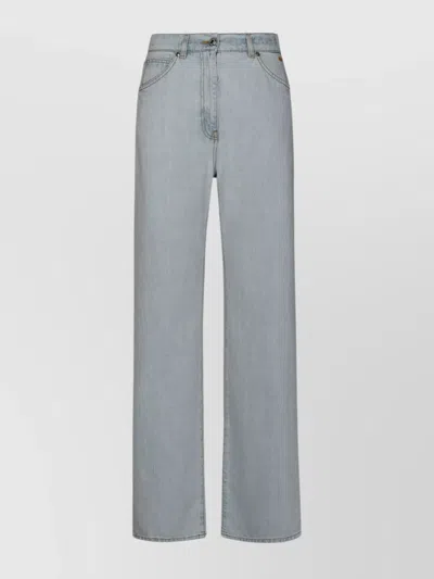 Msgm Wide Leg Cotton Jeans With Contrast Stitching In Blue