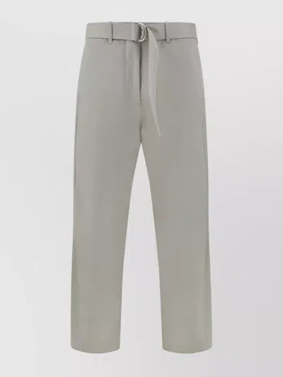 Msgm Wide Leg Cotton Pants Belt In Grey
