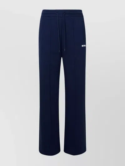 Msgm Wide Leg Cotton Trousers In Blue