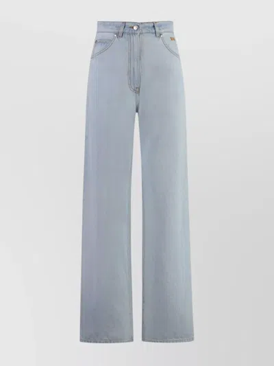 Msgm Wide-leg Denim Trousers With Contrast Stitching In Brown