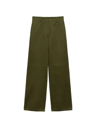 Msgm Wide-leg Panelled Cotton Trousers In Green