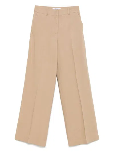 MSGM WIDE-LEG SAND BEIGE TROUSERS WITH CONCEALED FASTENING