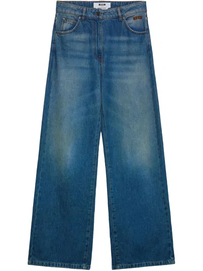 Msgm Wide Leg Trousers In Blue Washed Denim