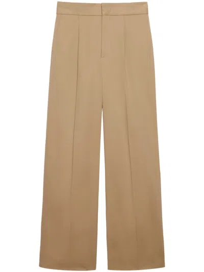 Msgm Wide-leg Trousers With High Waist In Neutral