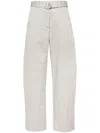 Msgm Belted Tapered Cotton Trousers In Grey