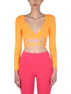 Msgm Orange Solid V Neck Top In Yellow