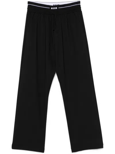 Msgm Wide Wool Pants With Logo In Black