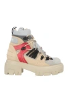 Msgm Woman Ankle Boots Beige Size 7 Leather, Textile Fibers In Multi