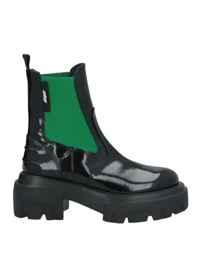 Msgm Woman Ankle Boots Black Size 10 Leather, Elastic Fibres