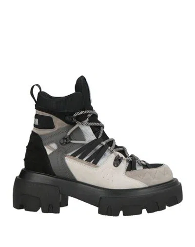Msgm Woman Ankle Boots Grey Size 9 Leather, Textile Fibers In Black