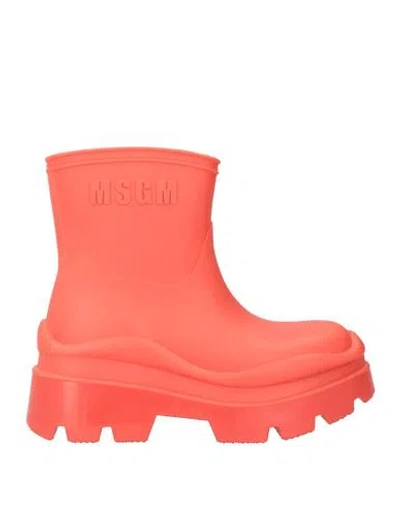 Msgm Woman Ankle Boots Orange Size 7 Rubber