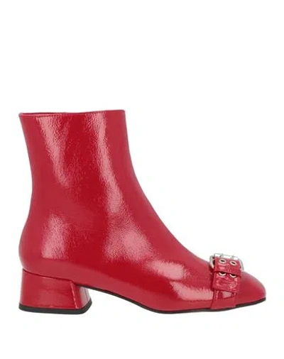 Msgm Woman Ankle Boots Red Size 7 Leather In Multi