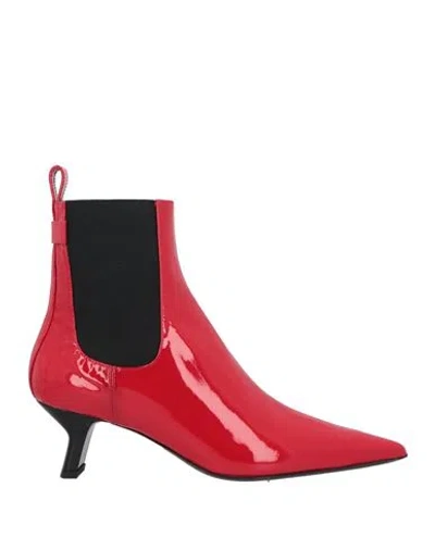 Msgm Woman Ankle Boots Red Size 8 Leather