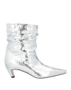 Msgm Woman Ankle Boots Silver Size 8 Leather In Metallic