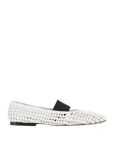 Msgm Woman Ballet Flats White Size 9 Leather, Elastic Fibres